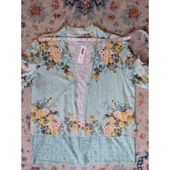 NWT Chico's Medallion Galore Blue Floral Open-Front Knit Jacket - Size 2 (L/12) - Picture 5 of 12
